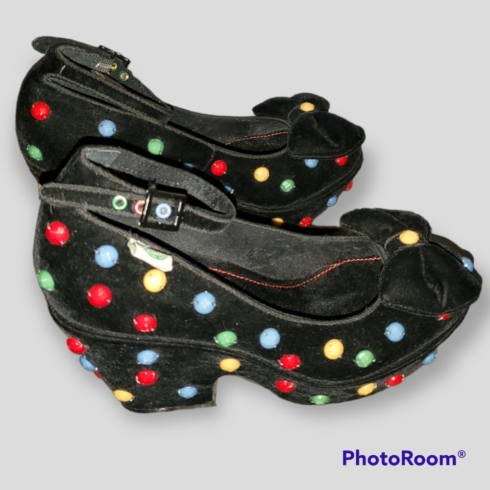 Miss L Fire "Soiree" MaryJane Platforms Velvet Dot  Bow Heels Shoes 37/6